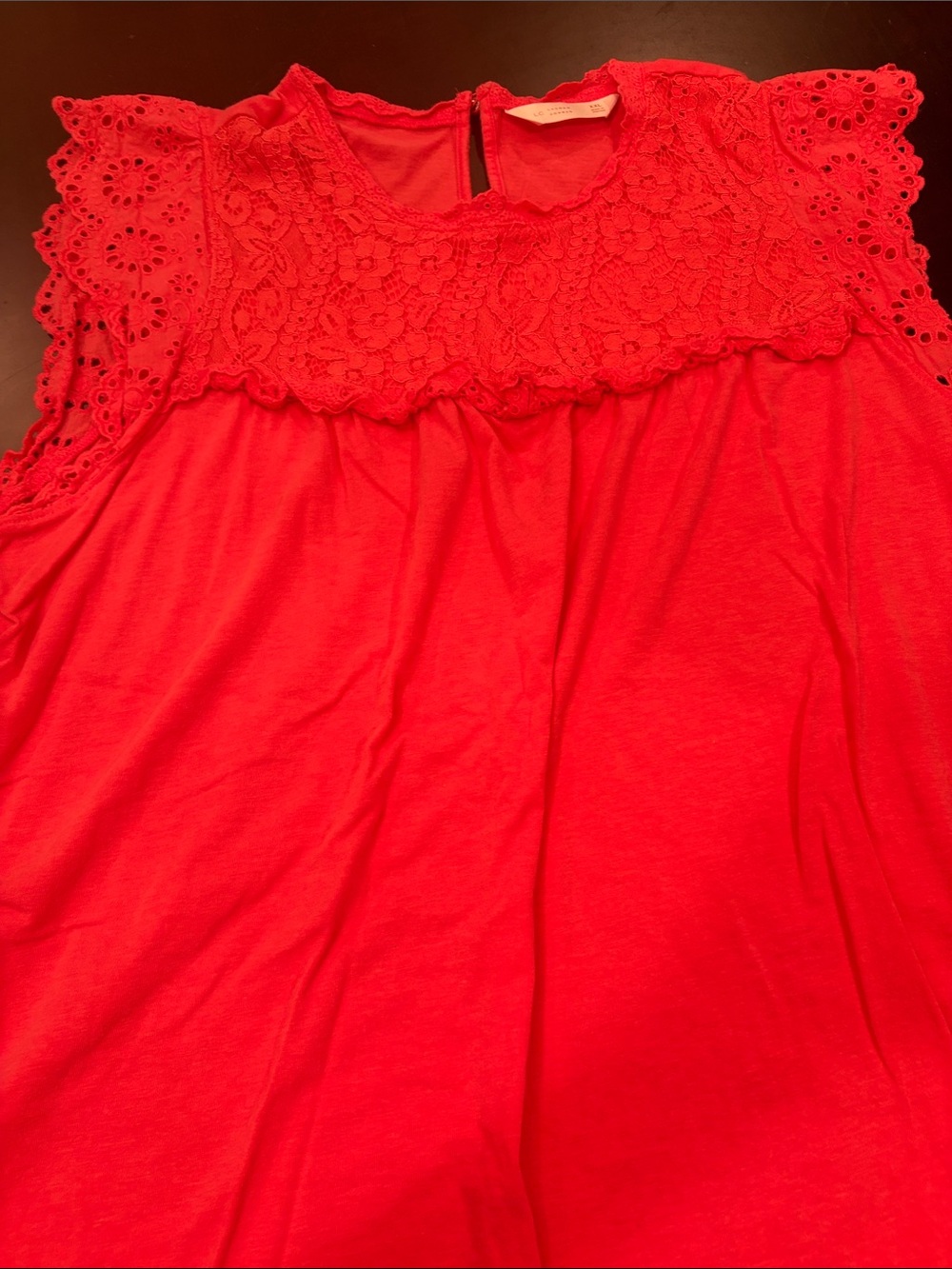 LC Lauren Conrad Red Lace Yoke Sleeveless Top